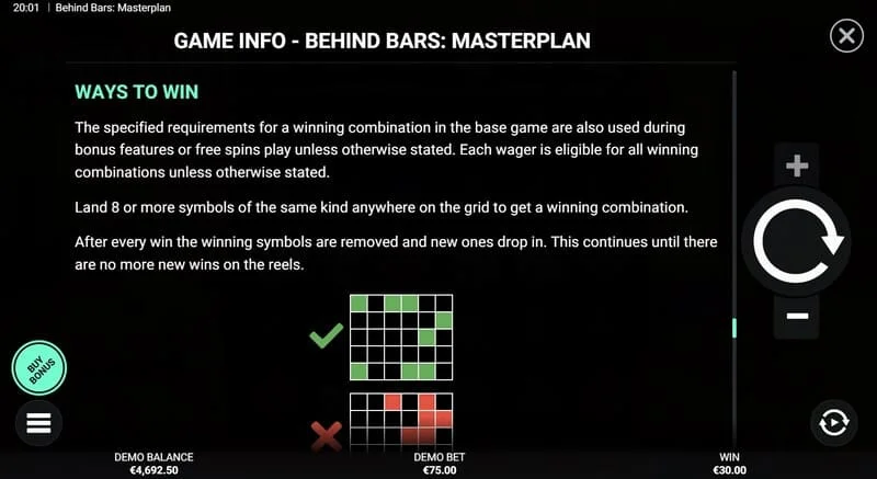 Behind Bars Masterplan - περίληψη κερδοφόρων γραμμών και συνδυασμών